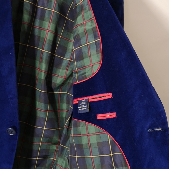 US Polo Assn Men's Velvet Sport Coat Royal Blue Tartan Plaid Like-new Size 40R - Picture 6 of 9